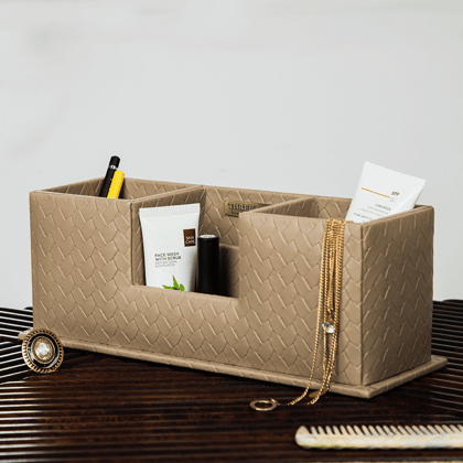 Entwine Desk Caddy Beige | Faux Leather Desk Organizers-Beige