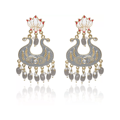 Handmade Ethnic Designer Grey Floral Jhumka for Women & Girls Jhumki Earring