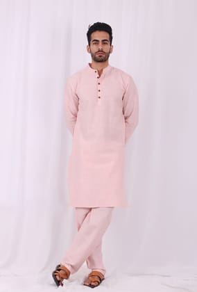 Set of 2: Orange Striped Cotton Kurta and Pajama-46