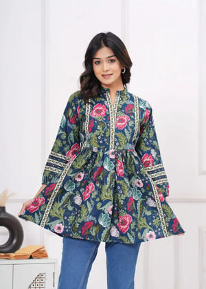 Beautiful proshin print cotton short kurti anarkali pattern-II-M