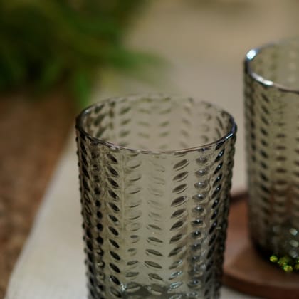 MAJULI JUICE TALL GLASSES SET of 2-GREEN / TEXTURED SLUMPED GLASS / 2 GLASS