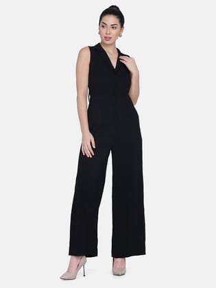 Poly Crepe Jumpsuit - Black-S