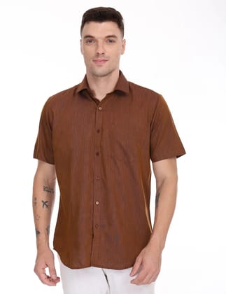 Linseed Cotton Brown Colour Shirt Half Sleeve - 17013-38