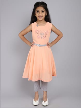 Dress and Pant with Peach Color for kids-7-8 Yr / Peach / Cotton