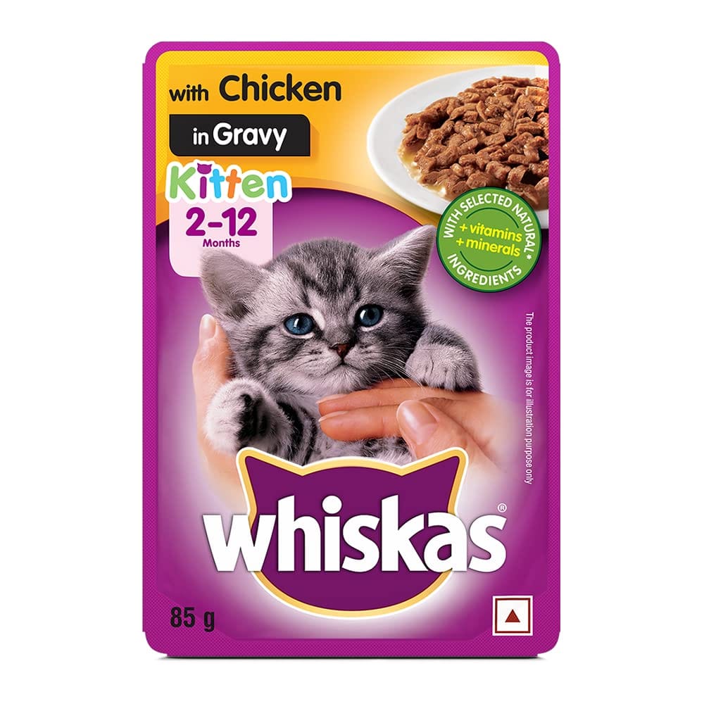 Whiskas Wet Food For Kittens (2, 12 Months), Chicken In Gravy Flavour, 85G, 1 Count