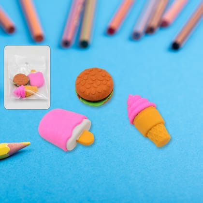 Mix Design Fancy & Stylish Colorful Erasers (1 Set / 3 Pc Set)