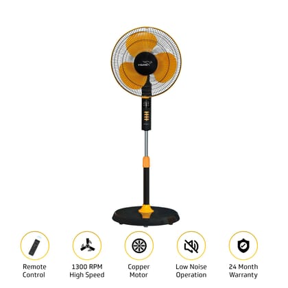 Esfera Pedestal Fan Remote Control, In-built 7.5 Hour Timer Functionality, 40 cm, Orange Black