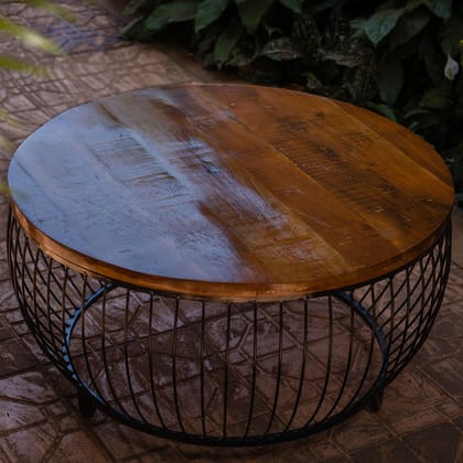 Wooden Coffee Table With Metal Rods-Wood / 34.2"x34.2"x18.1"