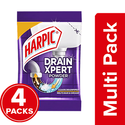 Harpic Drain Xpert Drain Cleaning Powder - For Washbasins, Sinks, Bathrooms, 4 x 50 g Multipack