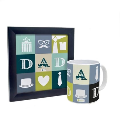 Indigifts Fathers Day Gift | Birthday Gift for Dad | Dad Quote Printed Coffee Mug 325 ml And Poster Frame 6x6 inches | Gift for Papa-Dad-Father-Birthday, Unique Gift Idea for Parents