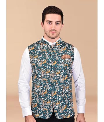 PRINTCULTR Blue Cotton Blend Mens Nehru Jacket ( Pack of 1 ) - None