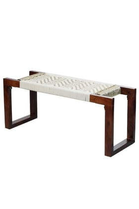 Sirohi Siya Cotton & Gold Plastic Wooden Bench-Detachable Modern Legs