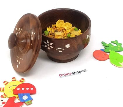 Wooden Fancy Bowl with Wooden Covering Plate-1 Pcs