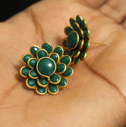 2 Pairs Double Layer Pacchi Earring Green, Size: 20X20mm-Green / Acrylic / 20mm