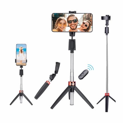 DIGITEK® (DTR-210SS) 68cm Portable Selfie Stick with Wireless Remote, 3 Legs Tripod Base, Rubberized Feet, 1 Kg Max Weight Load, 360° Rotation, Compatible with All Smartphones Photography, Vide