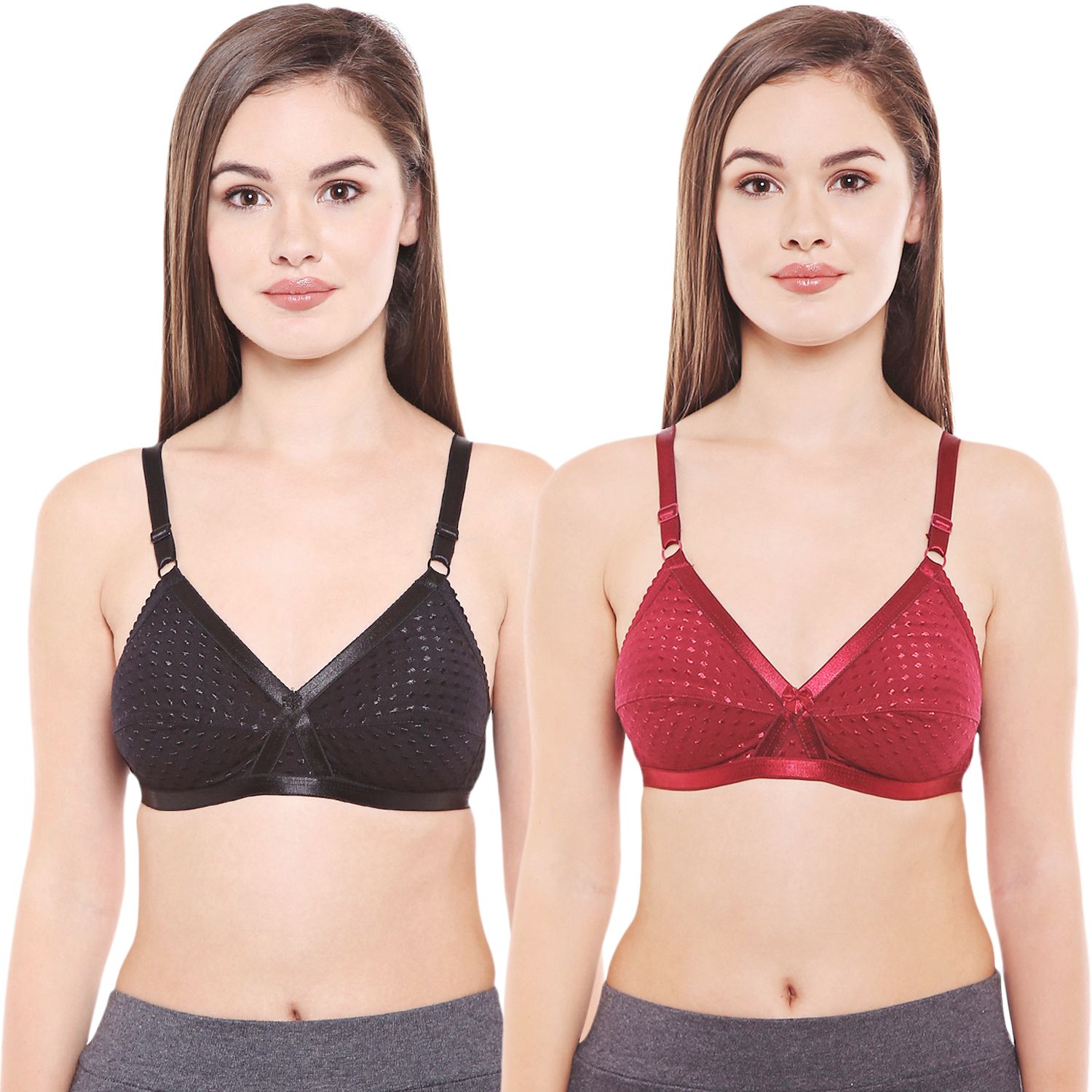 Bodycare Women Cotton Spandex Full Coverage Non Padded Regular Bra Pack - 2 E1528BMH