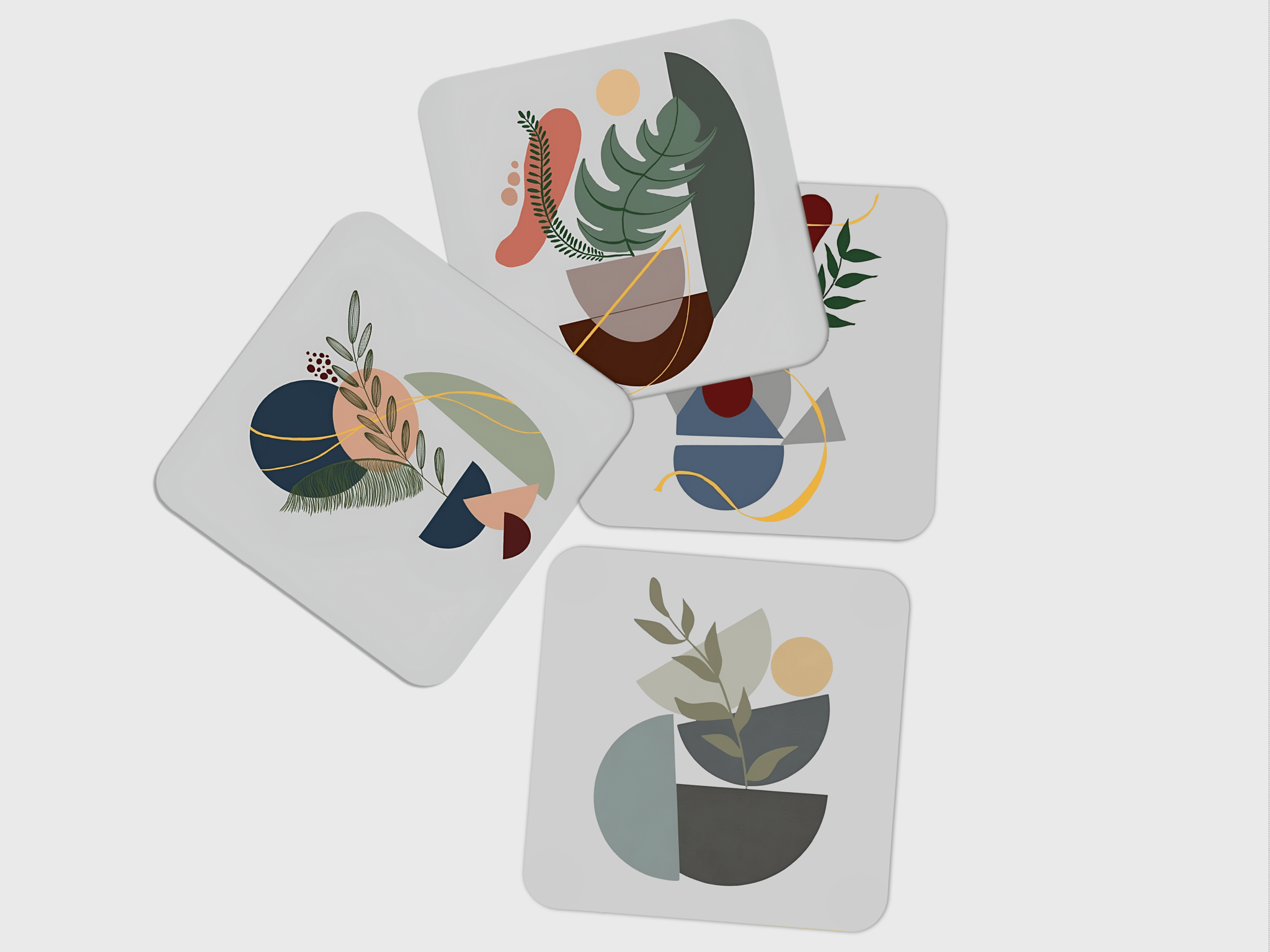 'Beige Abstract flowers' Coaster Set of 4 combo