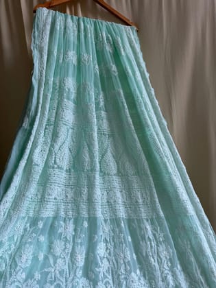 Georgette Chikankari saree in Sea Green-Sea Green