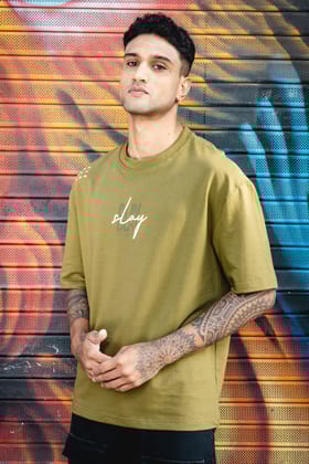 Slay the World Oversized M Green T-Shirt-S