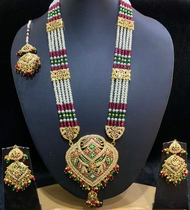Jadau Necklace Sets 8765-Ruby-Green / Copper Alloy / Long Necklaces