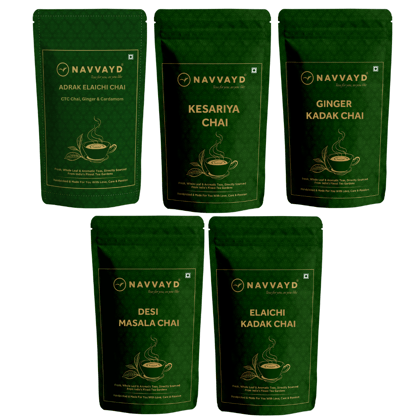 Best of All Chai - Adrak Elaichi, Kesariya, Ginger Kadak, Elaichi Kadak & Desi Masala Chai-5 - 250 gms