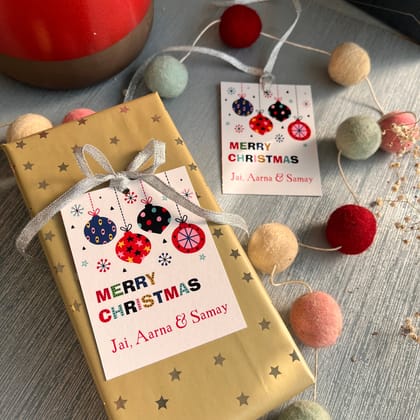 Xmas Ribbon Tags - Baubles-16 Ribbon Tags