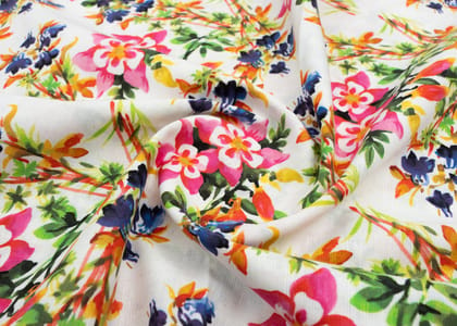 Linen Cotton Blend,Digital Print,Plain,White And Multi Colour Floral, Men And Women, Unstitched Shirting Or Top Fabric-1 Meter