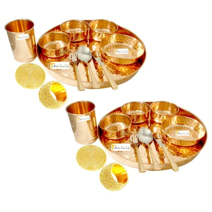 Prisha India Craft Pure Copper Hammered Traditional Design Dinner Thali Set  Service for 2