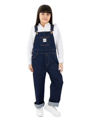 Naughty Dungaree® Full Length Raw Cotton Denim Vanilla Dungaree - Girls