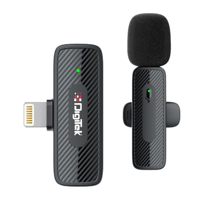 Digitek® (DWM-007 PRO) Wireless Microphone & Receiver with Lightning Connector, 2.4GHz Frequency, 4Hr Battery, 20m Range, Compatible with iPhone & iPad, For Voice Recording, Interview & Live Str