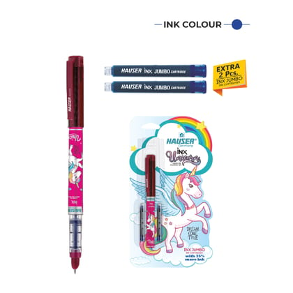 Hauser Unicorn Pink Color Design Body With Transparent Pink Color Cap Fine Nib Cartridge Type Fountain Pen (Pack of 1)