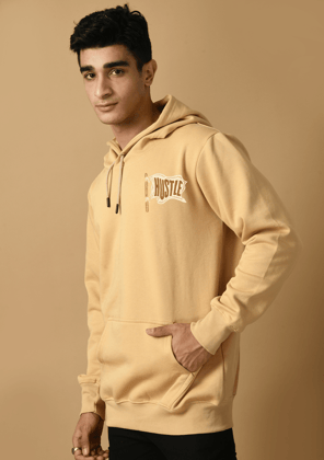 Hustle Printed Beige Hoodie By Offmint-S