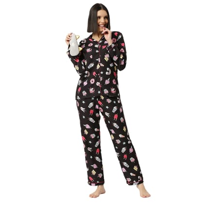 Sweet Treats Button Down Pj Set - Cotton Rayon Pj Set with Notched Collar-XS