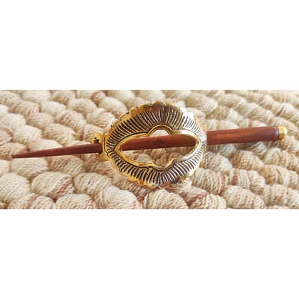 Indian Art Villa Pure Brass Wooden Oval Lining Design Hair Clip, Hair accessorie for Women & Girls, Length- 16.00 cm