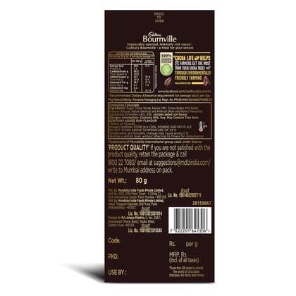 Cadbury Bournville Rum & Raisin Dark Chocolate Bar, 80 g