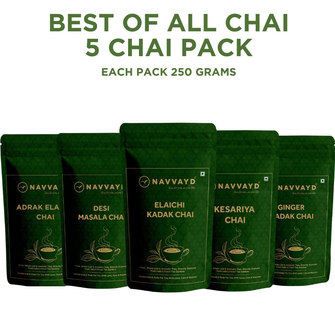 Best of All Chai - Adrak Elaichi Kesariya Ginger Kadak Elaichi Kadak  Desi Masala Chai-Best of All Chai - Adrak Elaichi, Kesariya, Ginger Kadak, Elaichi Kadak & Desi Masala Chai - Pack of 5 - Eac