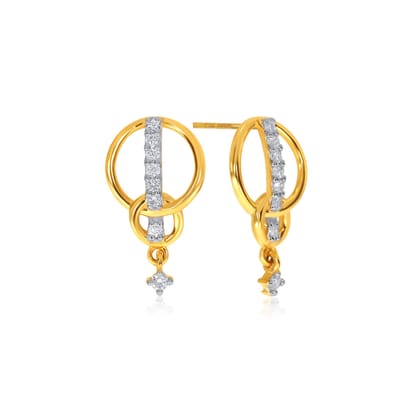 Senco Gold 18K Yellow Gold Captivating Dual Sphere Diamond Drop Earrings (Gold Weight -  1.3 g / 0.22 Ct / HI-SI)