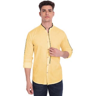 Vida Loca Yellow Cotton Solid Slim Fit Full Sleeves Shirt For Mens