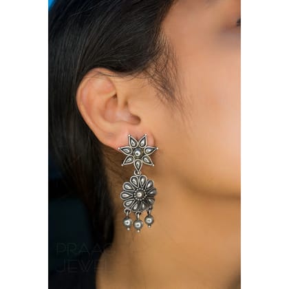 Mehek 925 Silver Earrings With Oxidized Polish 0055 | Flower Design Earrings | Oxidized Silver Earrings