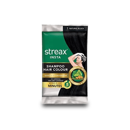 Streax Shampoo Hair Colour - Natural Black, 25 ml Pouch