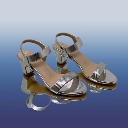 Sleek Silver Block Heels-Silver / 36