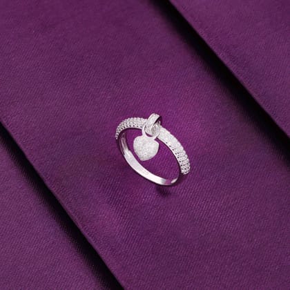 Diamond Studded Heart Out Silver Ring-White Stone / Silver / US 5 (15.6 mm Diameter)