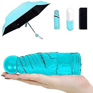 SWOPPLY Foldable Mini Cute Pocket Lights and Small Capsule Umbrella with Waterproof Cover,3 Fold Travel Bottle Umbrella Folding Compact Pocket UV Protection Rain Outdoor Car | men women kids