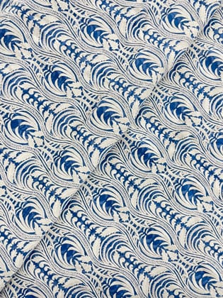 Unique Traditional White Thread Embroidery All Over Chanderi Silk Fabric-Blue