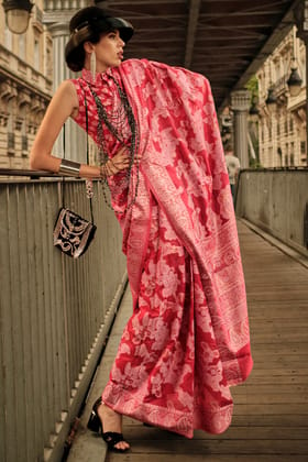 Faded Red Lucknowi Chikankari Saree