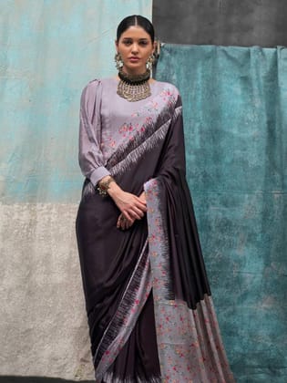 Grey Crape Silk Saree