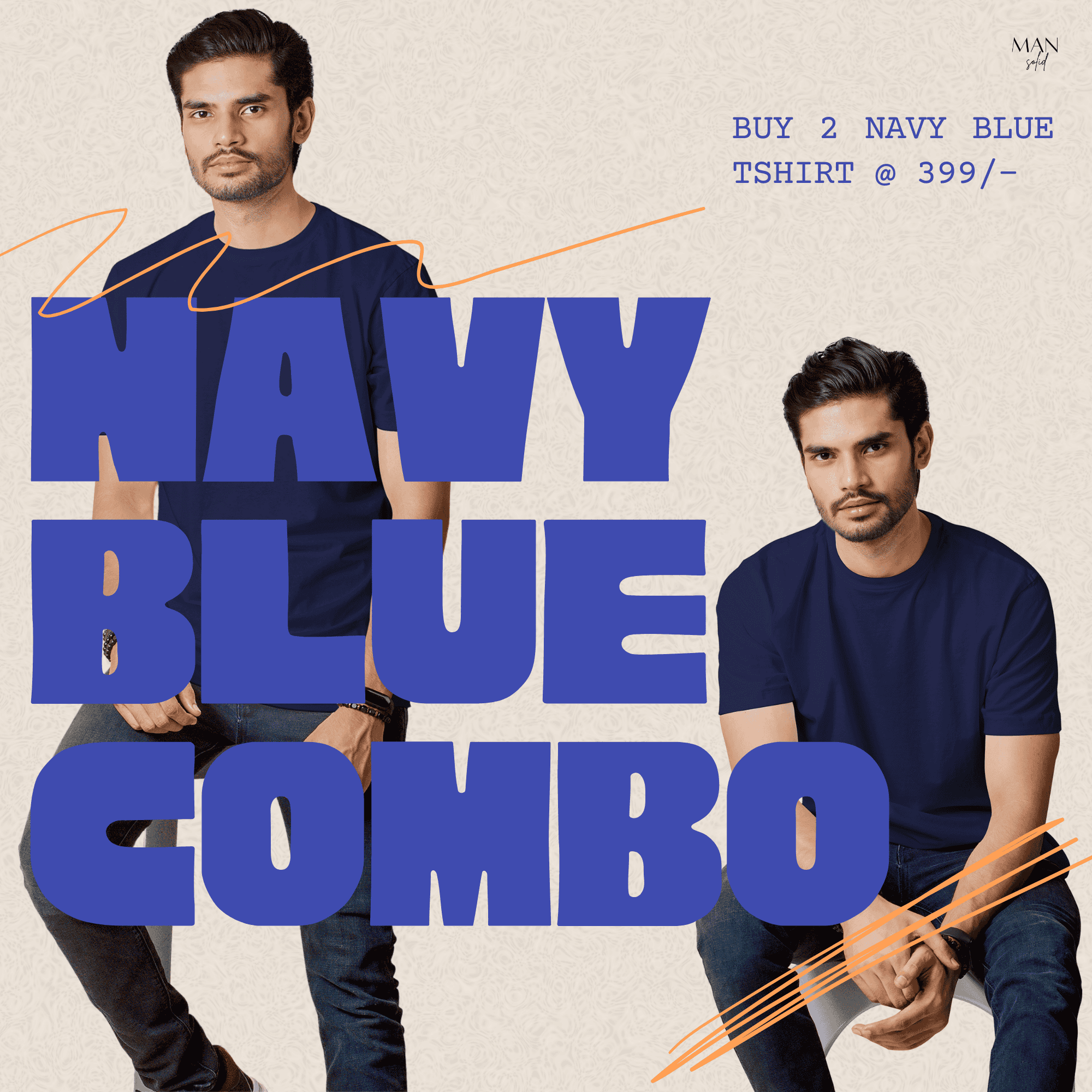 Pack of 2 Navy Blue T-Shirts for Men – Durable Solid Tees for Sporty Comfort-M