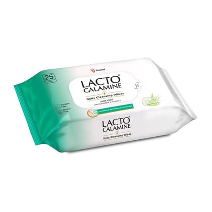 Lacto Calamine Daily Cleansing Facial Wipes | Wet Wipes for Face with Aloe Vera, Cucumber & Vitamin E | Makeup Remover Wipes| Paraben & Alcohol Free Pack of 1