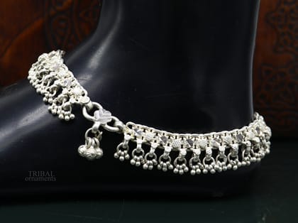 Vintage antique sterling silver handmade anklet belly dance jewelry, excellent ankle bracelet customized tribal brides jewelry ank459