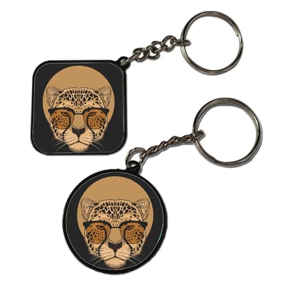 Cheetah With Sunglasses- Keychain With Black Border (Pack Of 2)